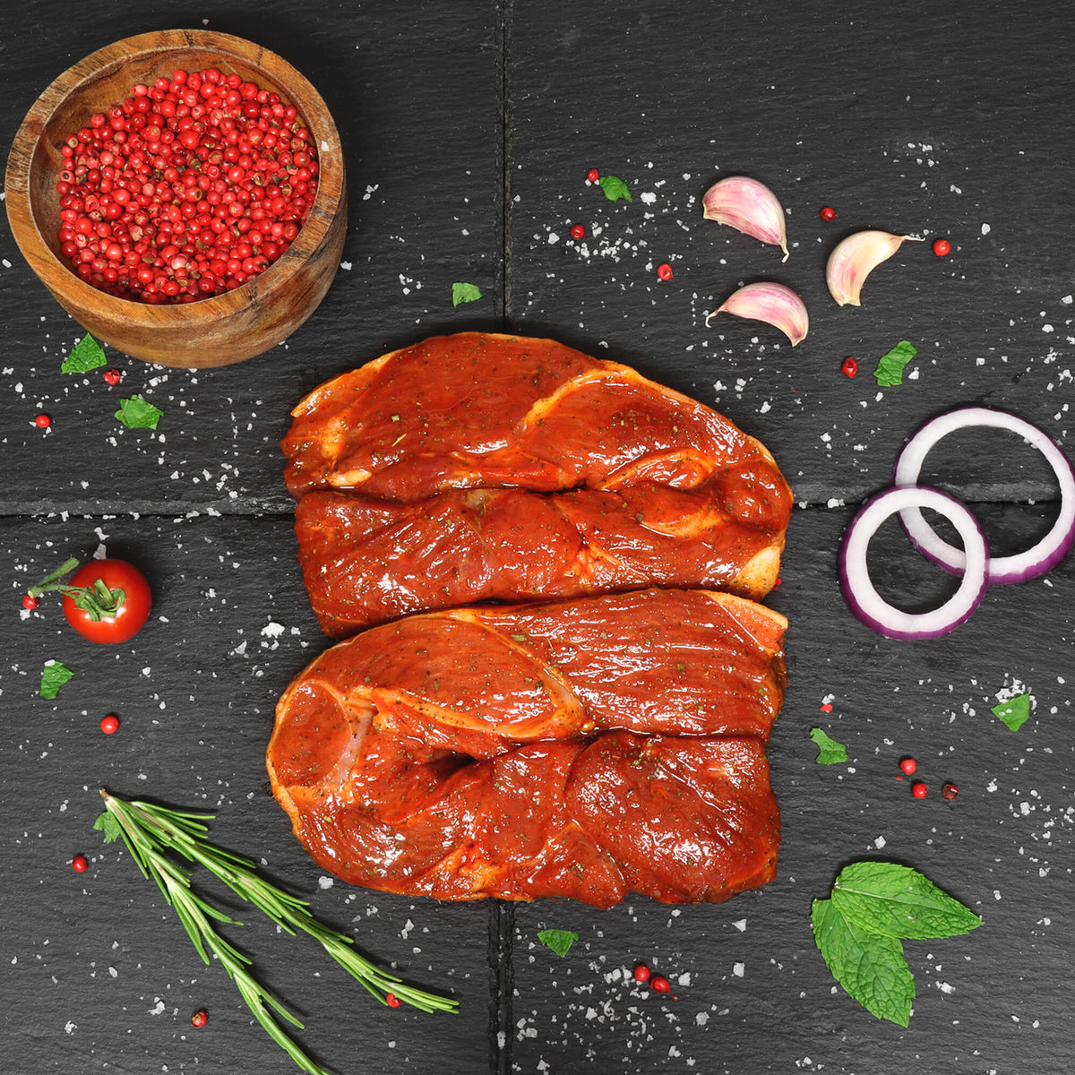 Welsh Lamb Leg Steaks in Garden Mint